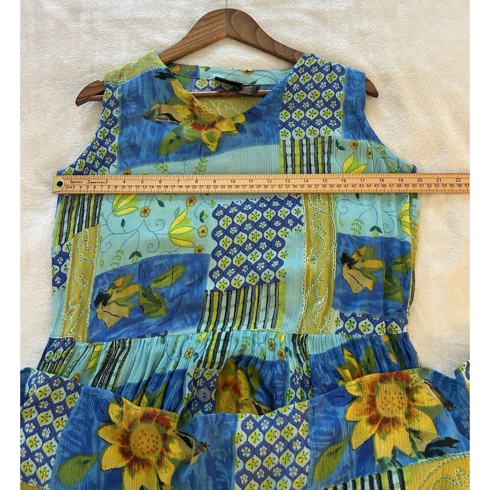 Bila Maxi Dress Women M Boho Patchwork Floral Tropical Flowy Crinkle Festival 90 - Picture 8 of 10